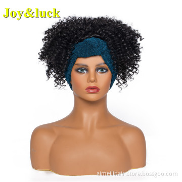 Wholesale Prices Scarf Wig for Black Women Ladies Hair Blue Hairband Black Short Kinky Curly Headband Wig Synthetic Hair Wigs